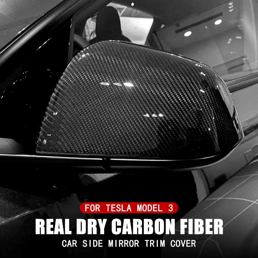 Carbon Fiber Side Mirror Covers (1 Pair) for Tesla Model 3 (2017-2023.10) / Model Y (2020-2024) - Teskay
