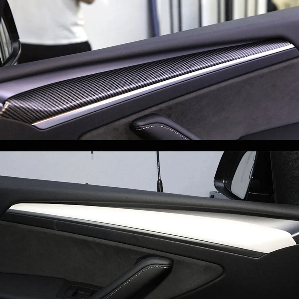 Carbon Fiber Textured Inner Door Panel Cover for Tesla Model 3/Y (2021-2023) - Teskay