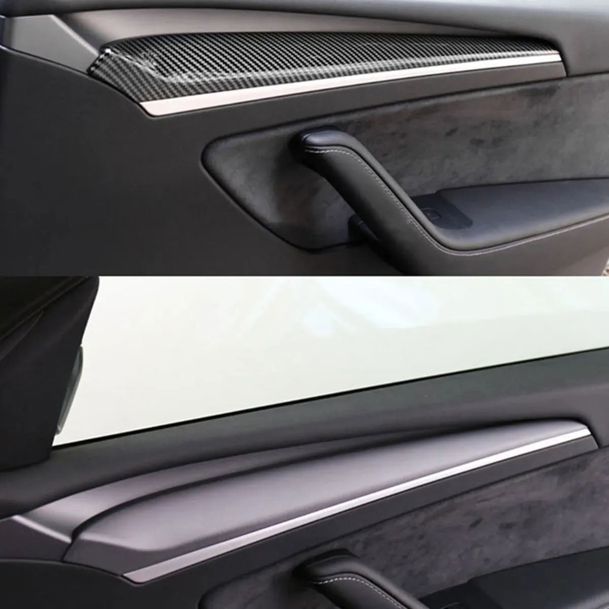 Carbon Fiber Textured Inner Door Panel Cover for Tesla Model 3/Y (2021-2023) - Teskay