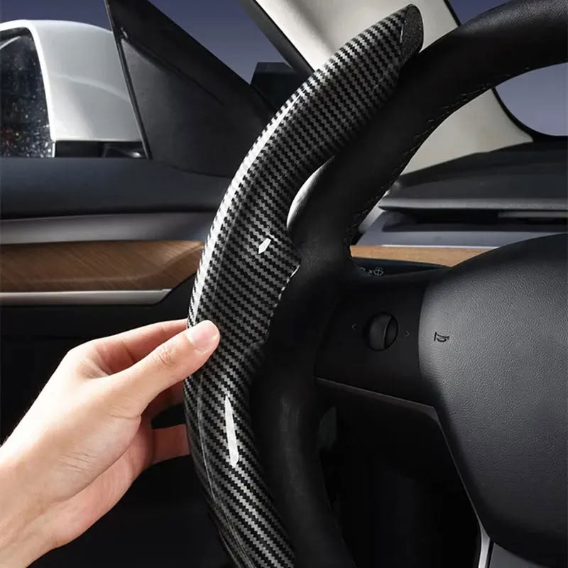 Faux Carbon Fiber Texture Anti-Slip Steering Wheel Cover for Tesla Model 3/Y/X/S - Teskay