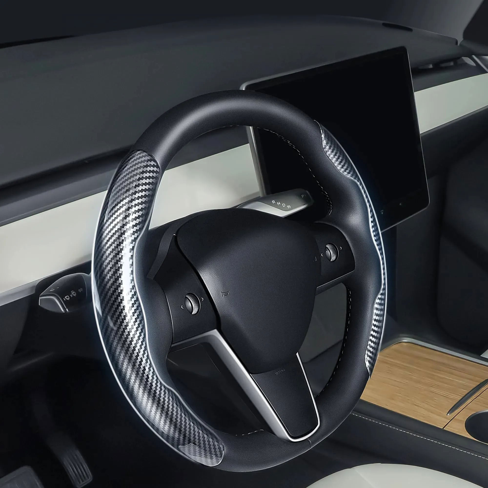 Faux Carbon Fiber Texture Anti-Slip Steering Wheel Cover for Tesla Model 3/Y/X/S - Teskay