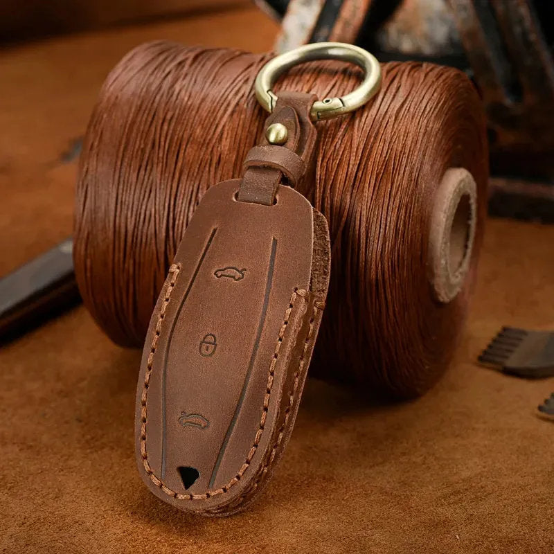 Handmade Leather Tesla Model S 3 X Y Key Fob Case Cover - Teskay