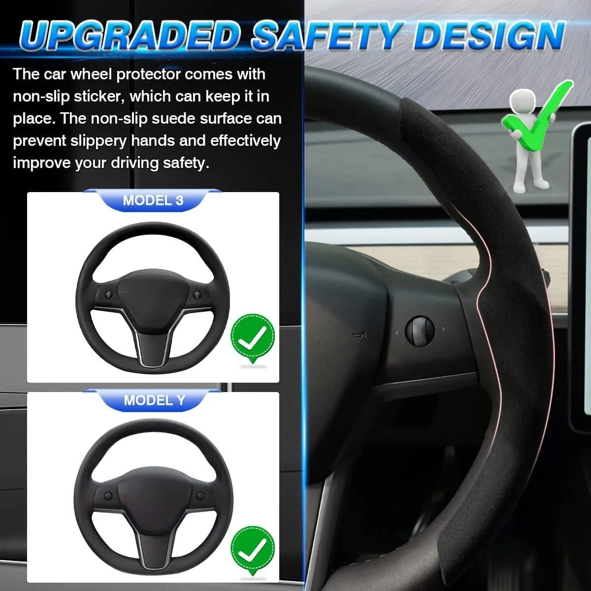 Steering Wheel Cover for Tesla Model 3/Y (2 Piece Kit) Teskay