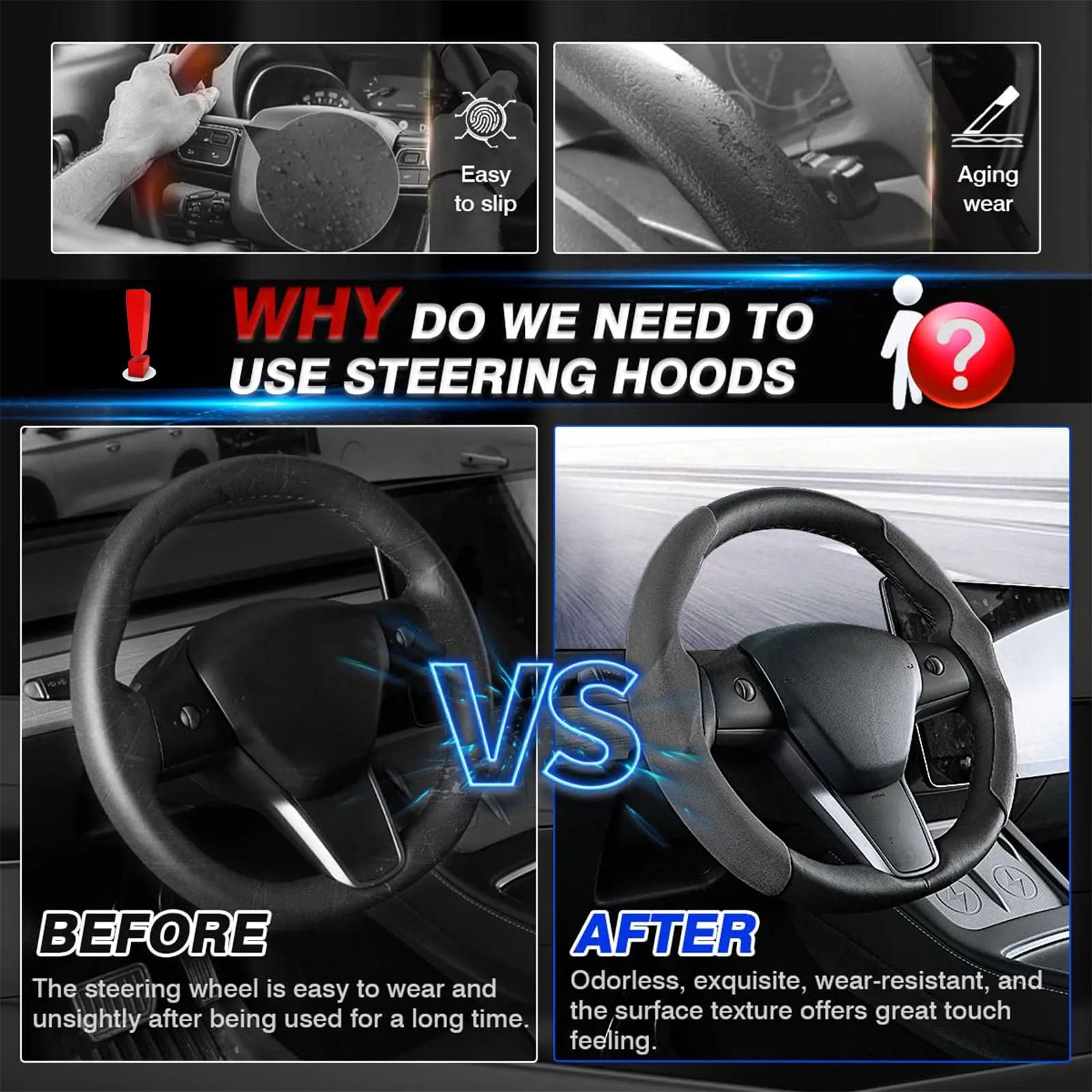 Steering Wheel Cover for Tesla Model 3/Y (2 Piece Kit) Teskay