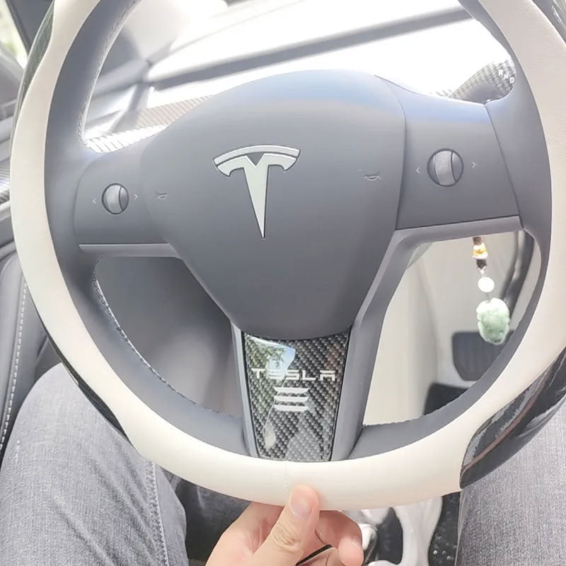 Tesla Model 3/Y Carbon Fiber Texture Steering Wheel Decorative Sticker - Teskay