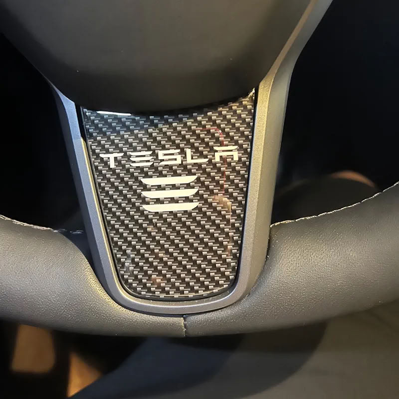 Tesla Model 3/Y Carbon Fiber Texture Steering Wheel Decorative Sticker - Teskay
