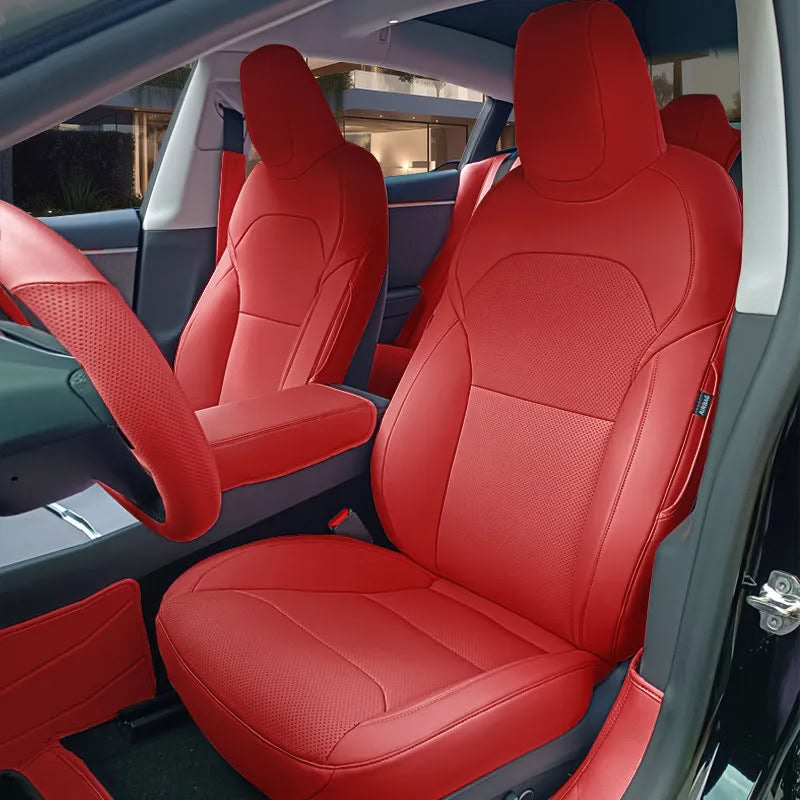 Tesla Model 3/Y Nappa Leather Seat Covers (5-Seat Models) – Airbag & Seat Belt Compatible - Teskay