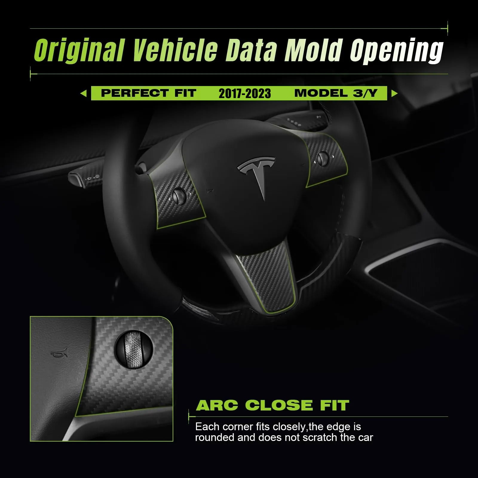 True Carbon Fiber Steering Wheel Patch for Tesla Model 3/Y - Teskay