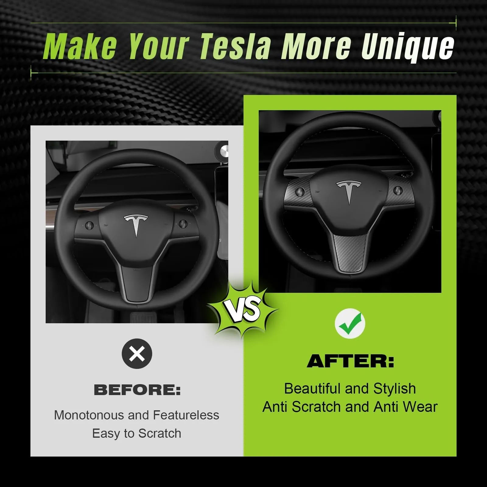 True Carbon Fiber Steering Wheel Patch for Tesla Model 3/Y - Teskay