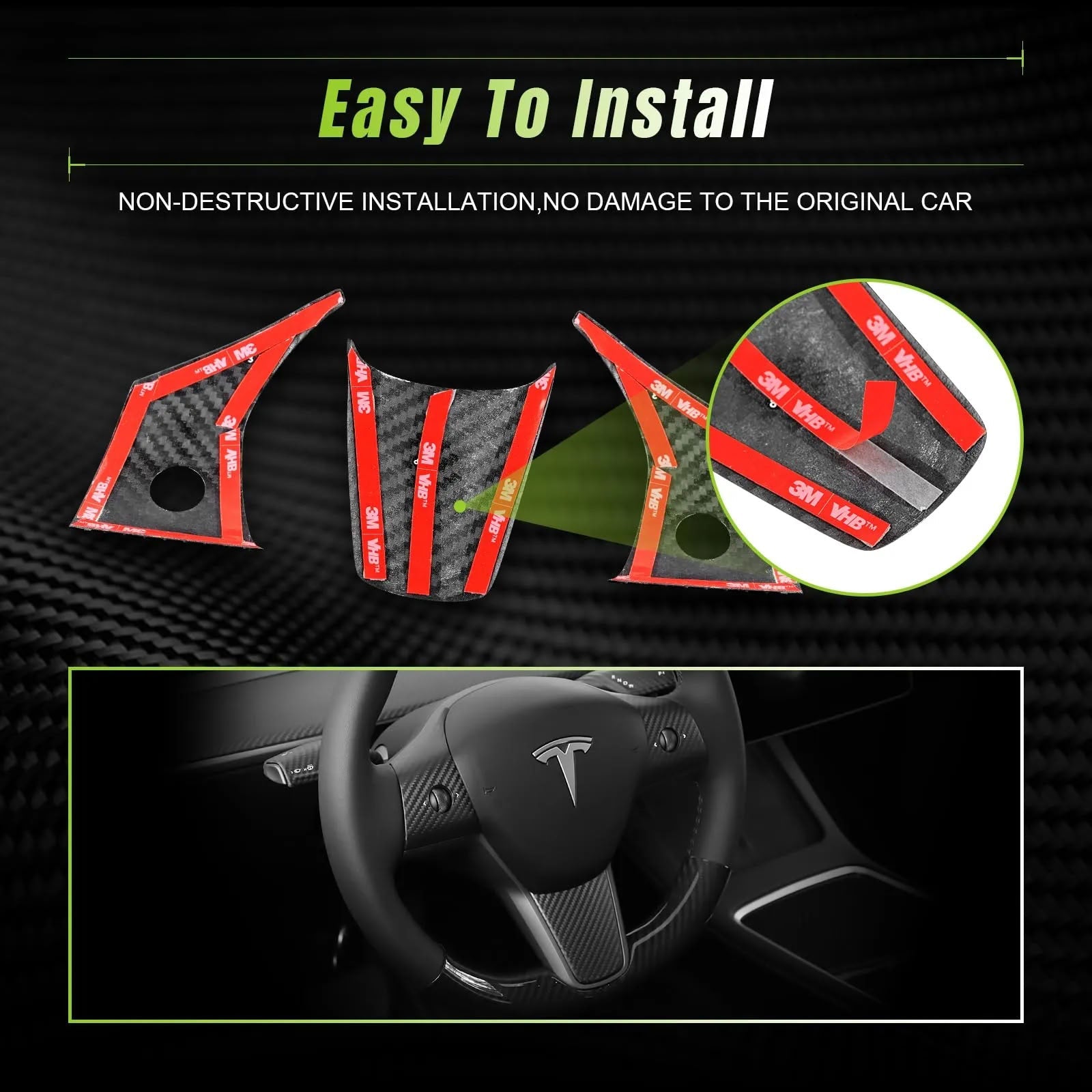 True Carbon Fiber Steering Wheel Patch for Tesla Model 3/Y - Teskay