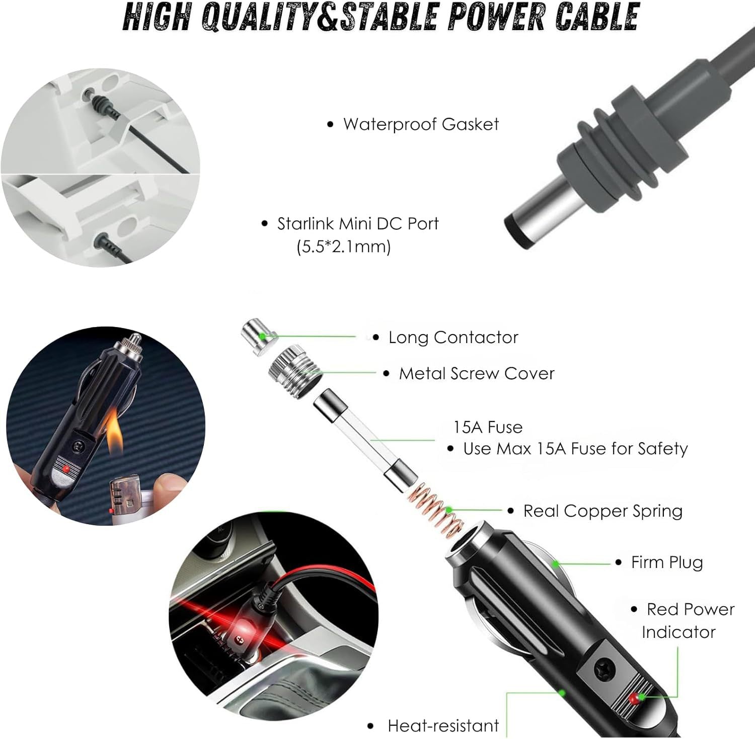 Car Cigarette Lighter to DC Power Cable for Starlink Mini - Teskay
