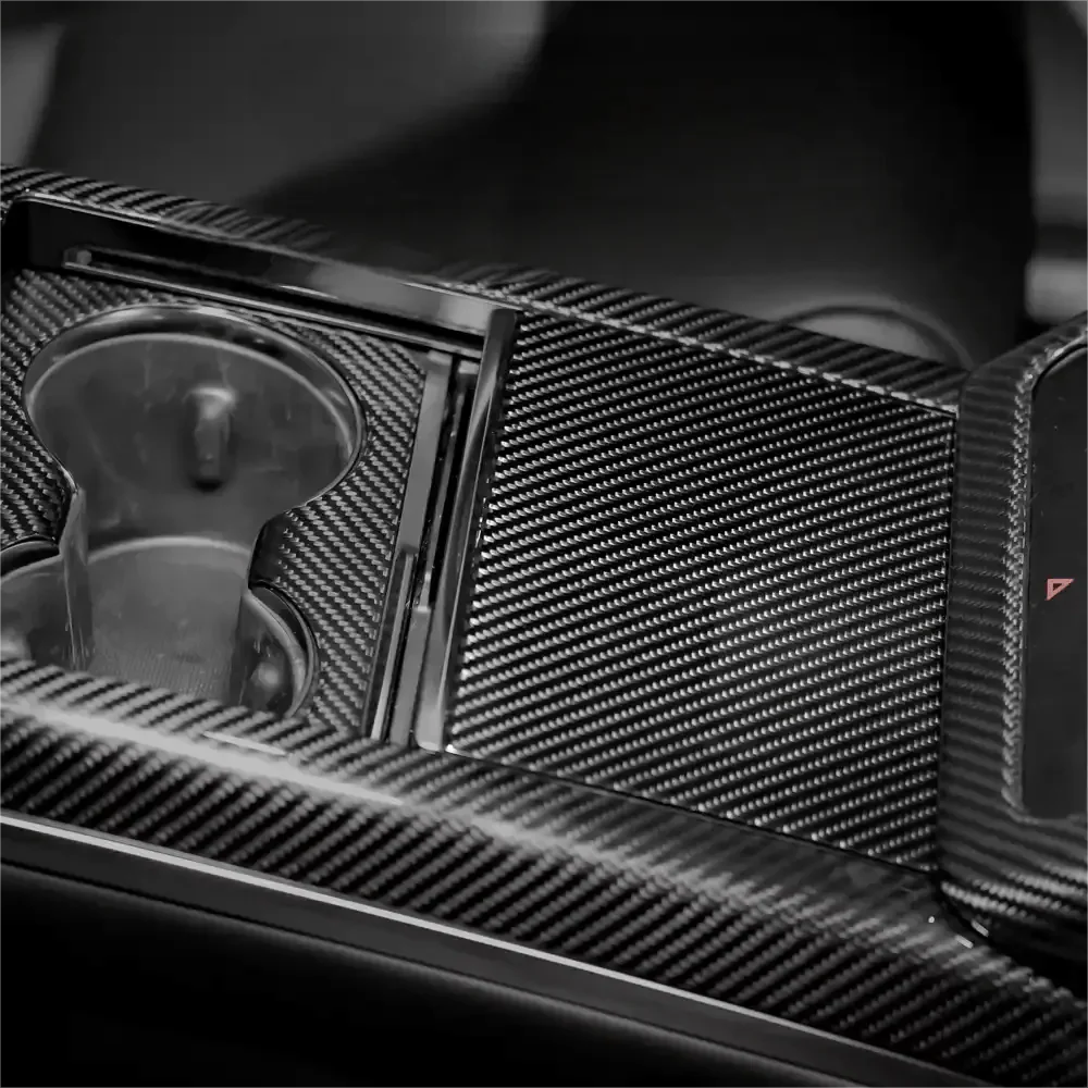 Center Panel Storage Box Dry Carbon Fiber Overlay for Tesla Model S/X 2021+ - Teskay