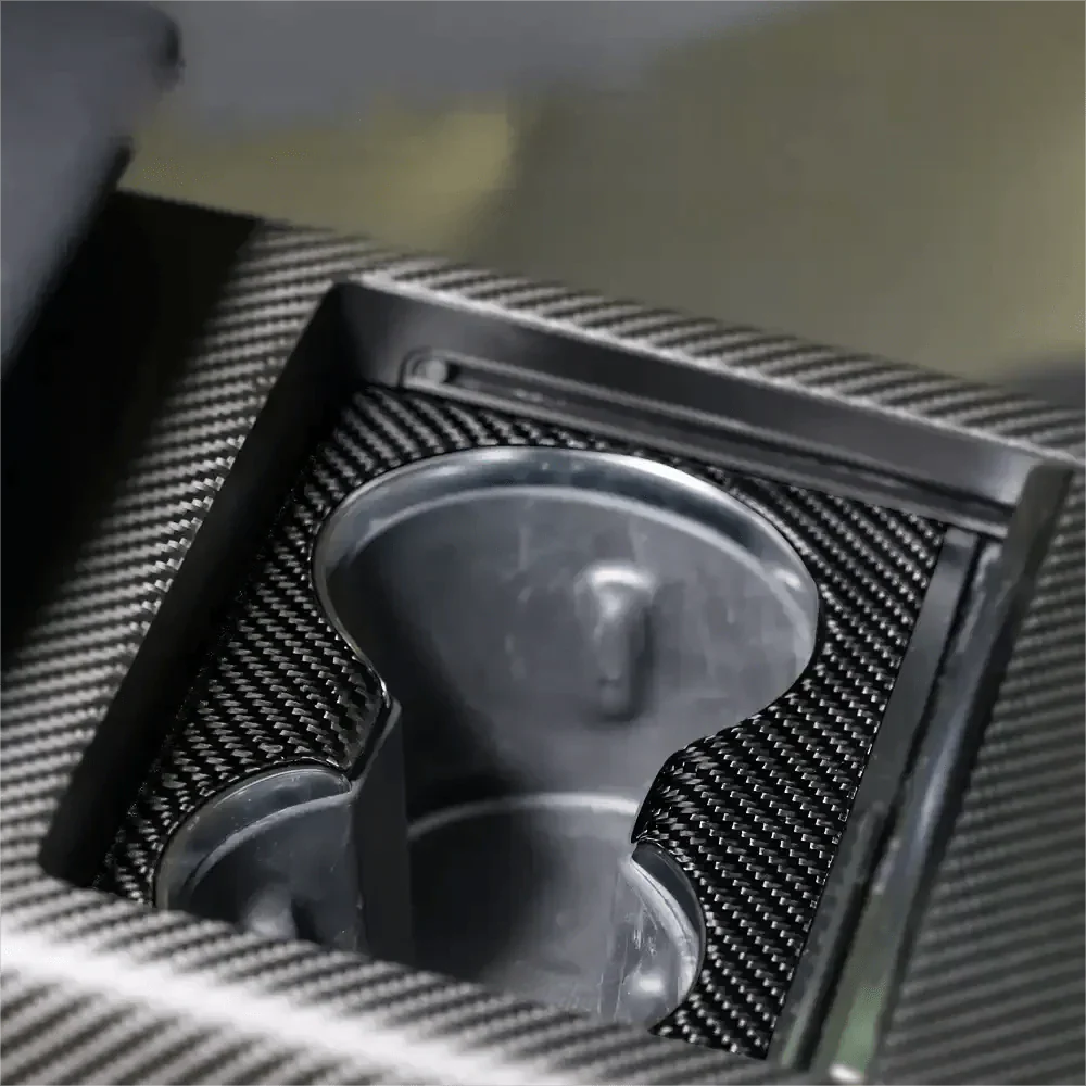 Front Water Cup Frame Dry Carbon Fiber Overlay for Tesla Model S/X 2021+ - Teskay