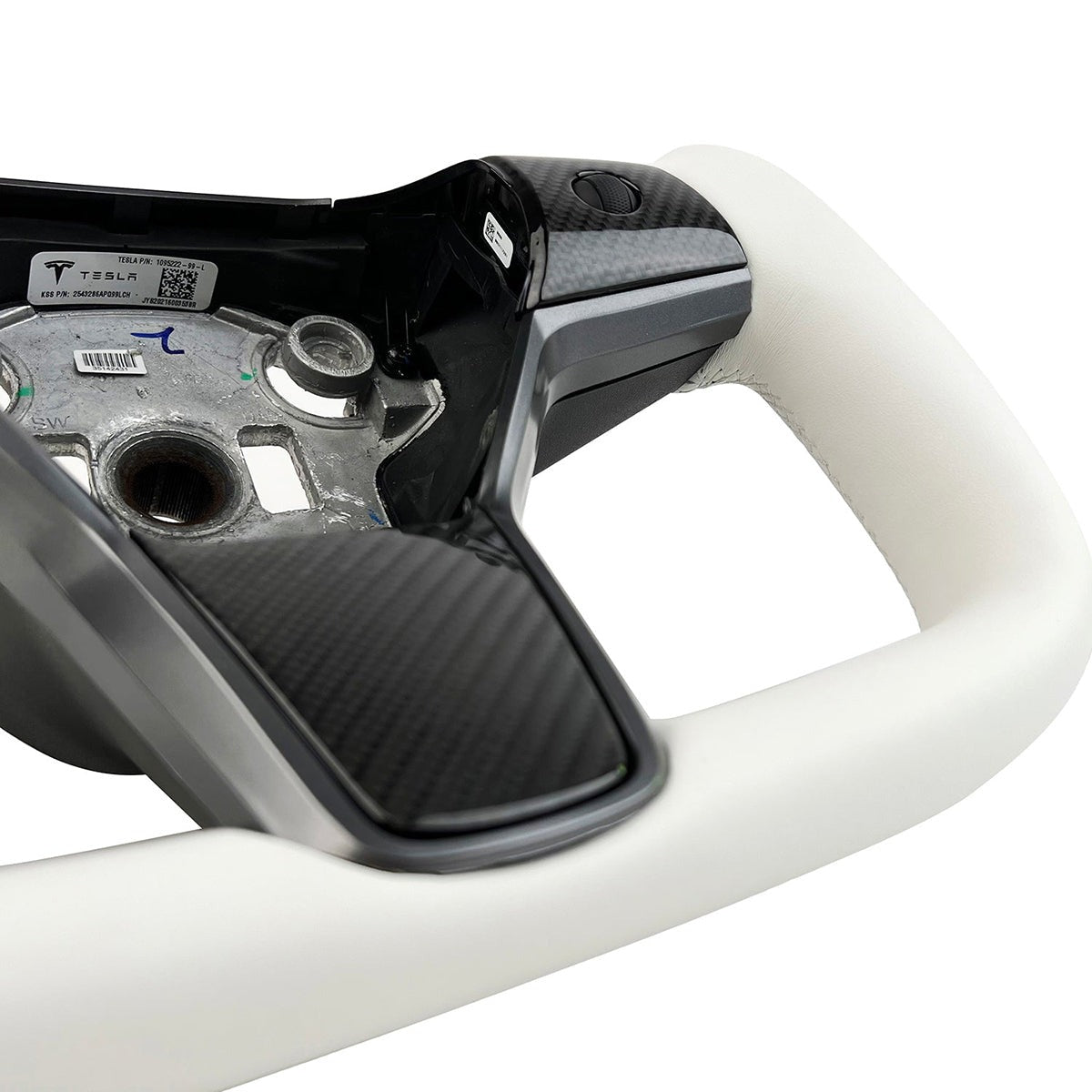 White Leather Yoke Steering Wheel for Tesla Model 3/Y - Teskay