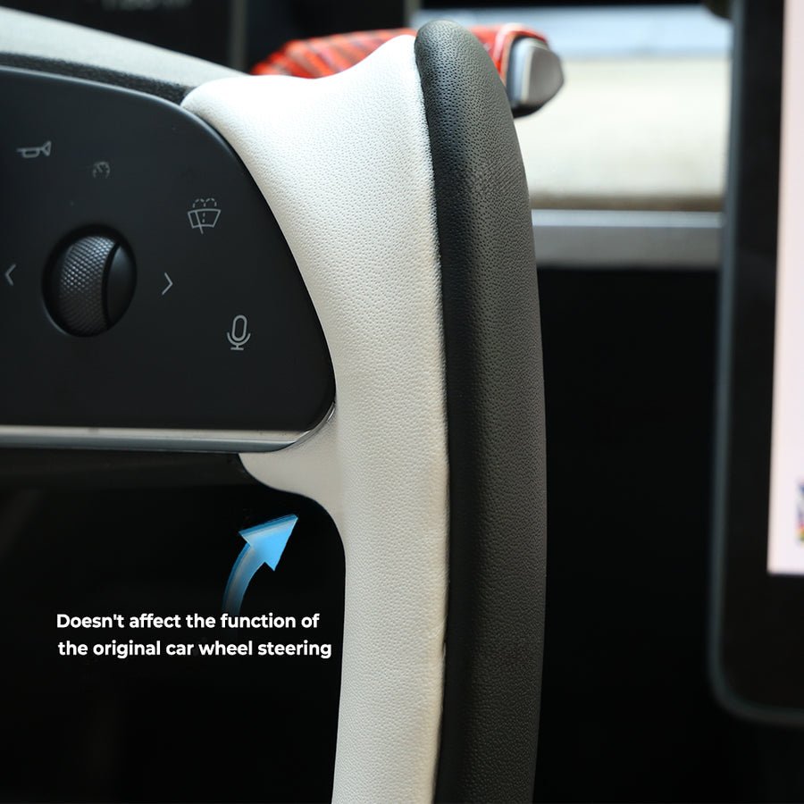 Yoke Style Steering Wheel for Model 3 / Y(Black & White Leather)- Teskay
