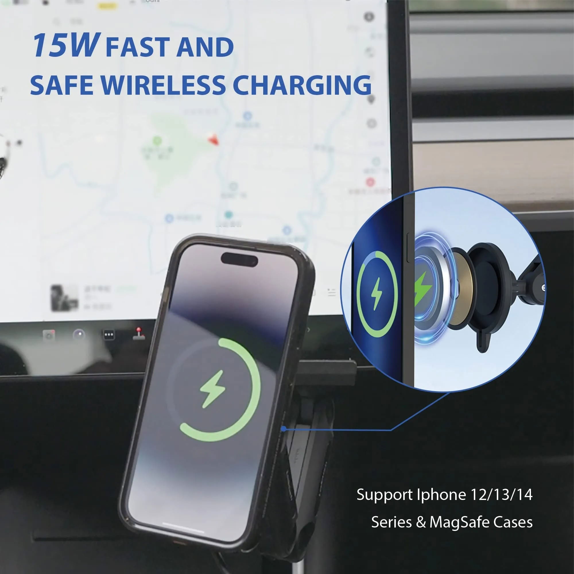 Adjustable Magnetic Wireless Car Charger Holder for Tesla Model 3（2017-2023.10）/ Y（2020-2024） - Teskay