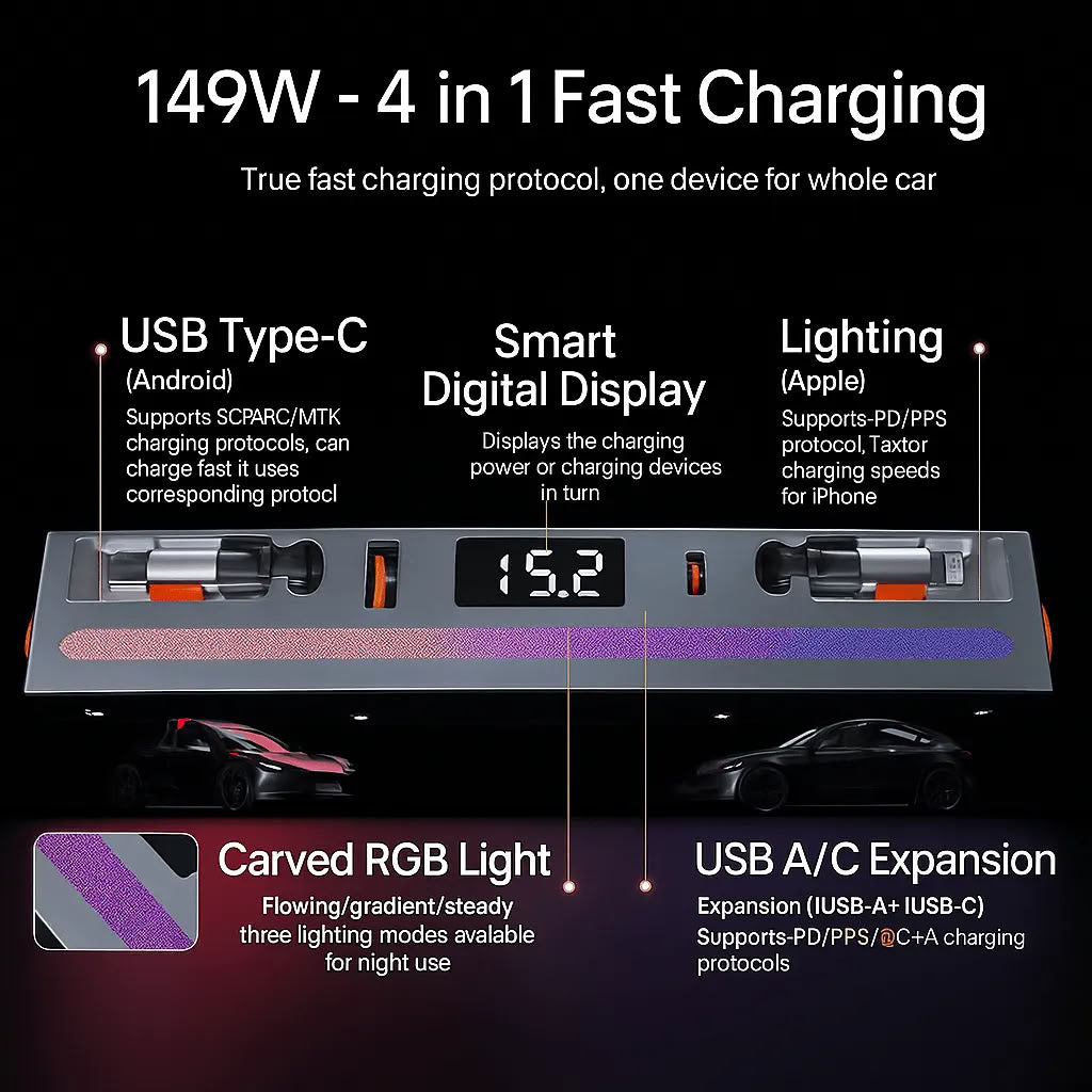 Center Console Ambient Light USB Hub Tesla Model Y Juniper / Model 3 Highland - Teskay