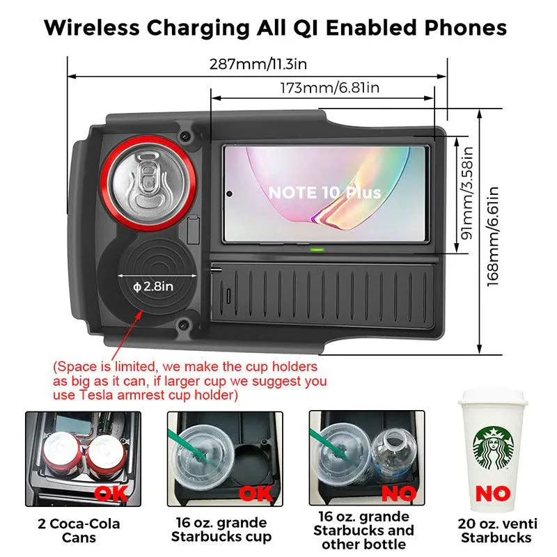 Center Console Organizer with Wireless Charging for Tesla Model S/X（2016-2020） - Teskay