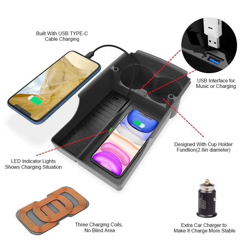 Center Console Organizer with Wireless Charging for Tesla Model S/X（2016-2020） - Teskay