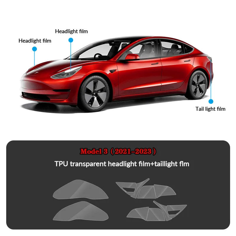 Compatible with Tesla Model 3 (2021-2023.10) Headlights and Taillight Protection Film - Teskay