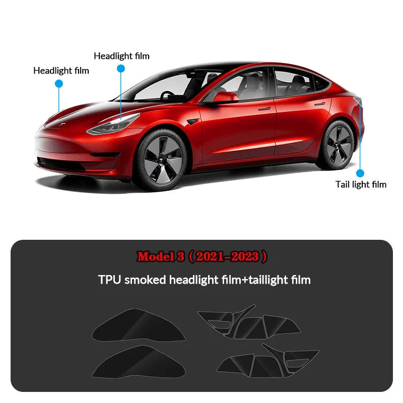 Compatible with Tesla Model 3 (2021-2023.10) Headlights and Taillight Protection Film - Teskay
