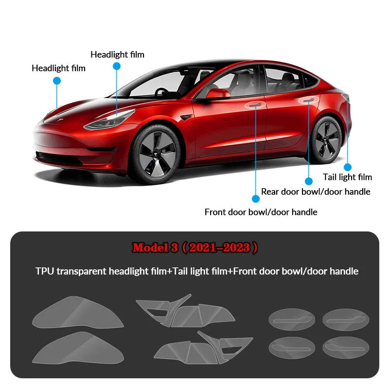 Compatible with Tesla Model 3 (2021-2023.10) Headlights and Taillight Protection Film - Teskay