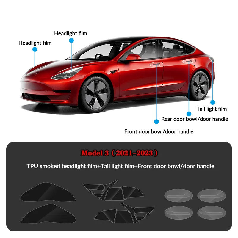 Compatible with Tesla Model 3 (2021-2023.10) Headlights and Taillight Protection Film - Teskay