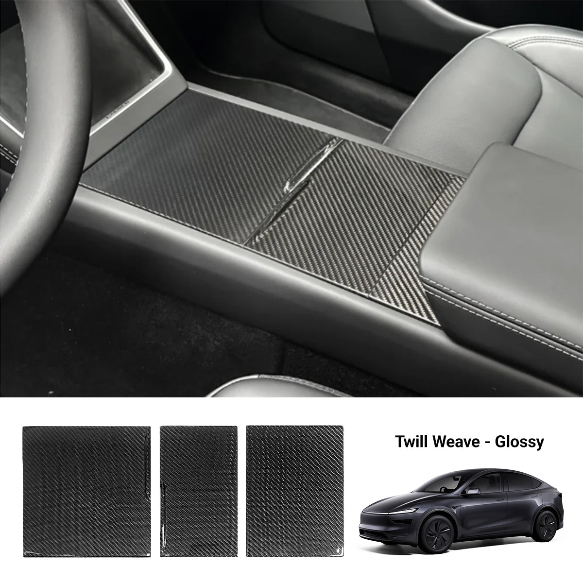Dry Carbon Fiber Center Console Cover For Tesla Model Y Juniper / Model 3 Highland - Teskay