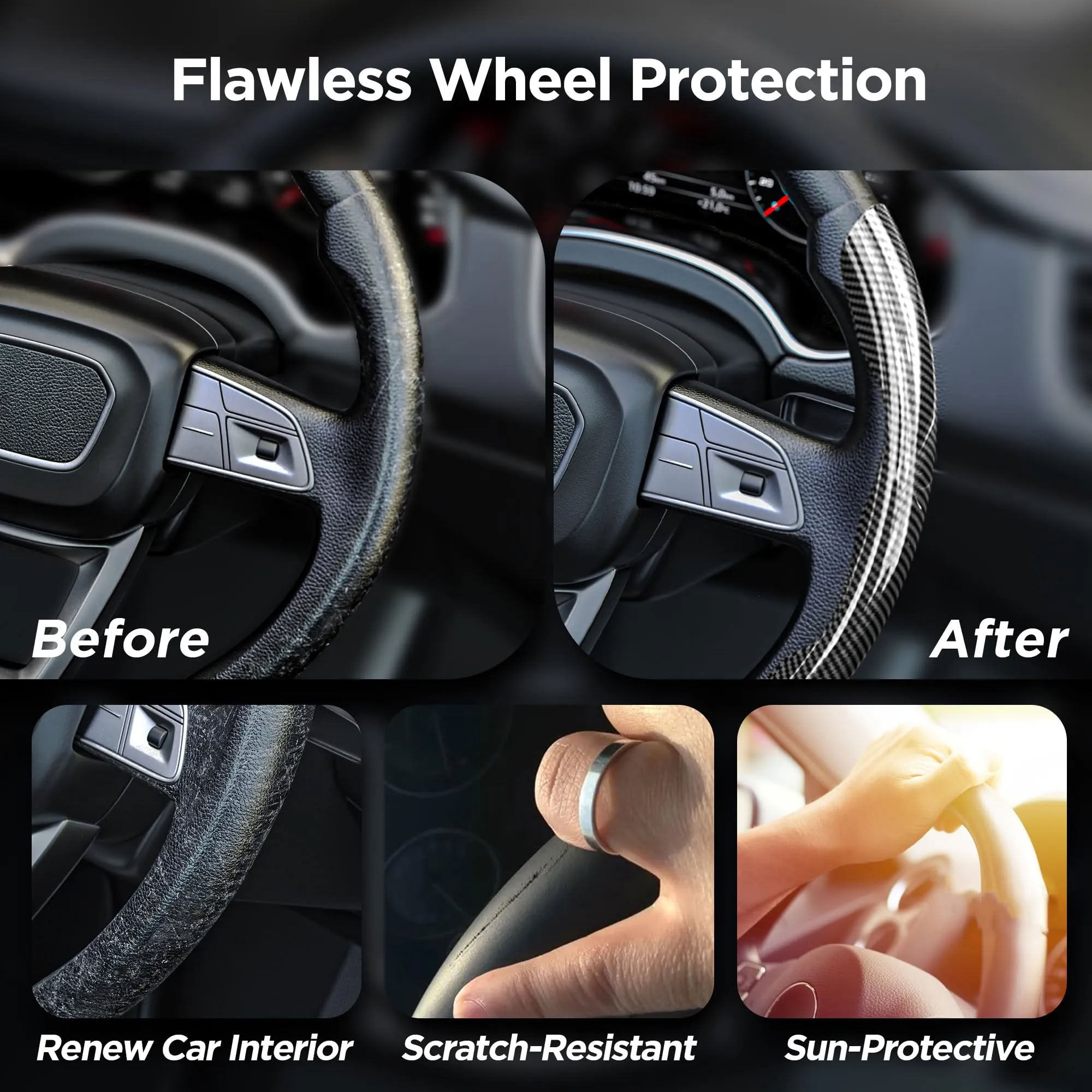 Faux Carbon Fiber Texture Anti-Slip Steering Wheel Cover for Tesla Model 3/Y/X/S - Teskay