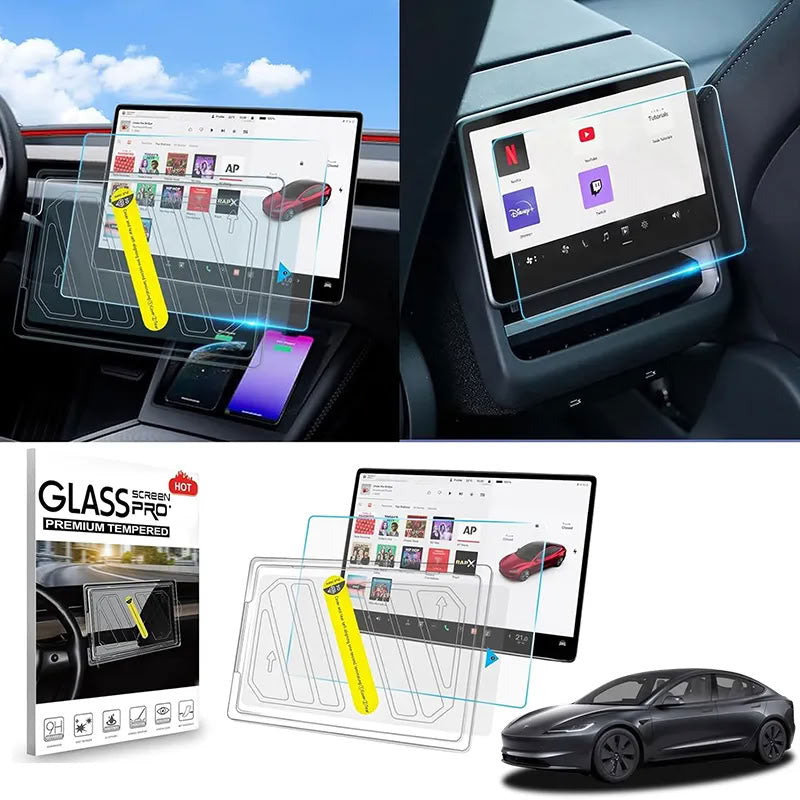 Front & Rear Display Tempered Glass Screen Protector for Model Y Juniper / 3 Highland - Teskay