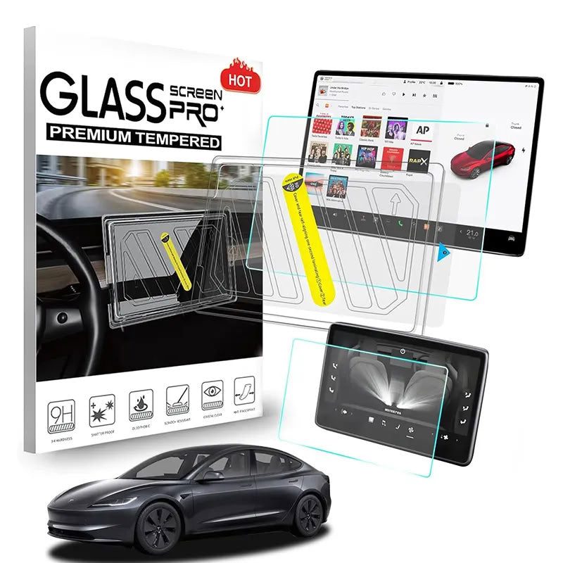 Front & Rear Display Tempered Glass Screen Protector for Model Y Juniper / 3 Highland - Teskay
