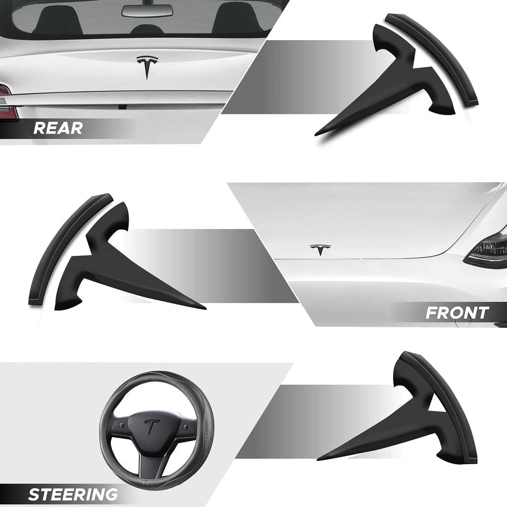 Glossy Carbon Fiber Emblem Cover Sticker for Tesla Model 3 (2017-2023) / Y (2020-2024) 3-Piece Kit - Teskay