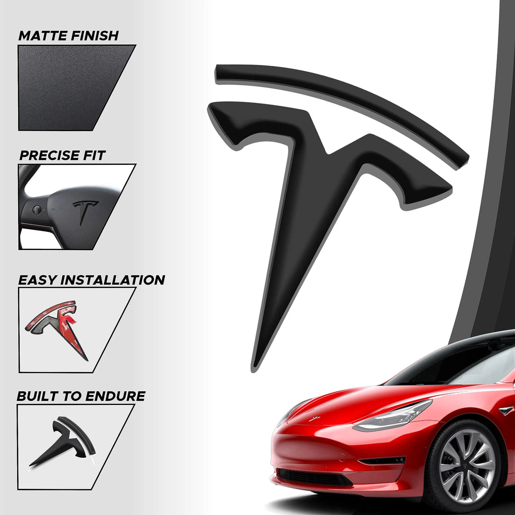 Glossy Carbon Fiber Emblem Cover Sticker for Tesla Model 3 (2017-2023) / Y (2020-2024) 3-Piece Kit - Teskay