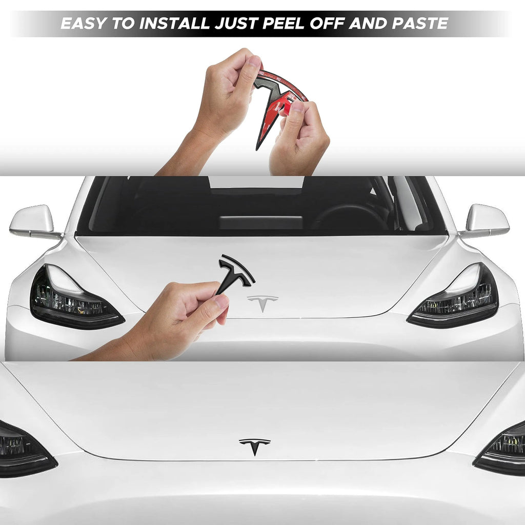 Glossy Carbon Fiber Emblem Cover Sticker for Tesla Model 3 (2017-2023) / Y (2020-2024) 3-Piece Kit - Teskay
