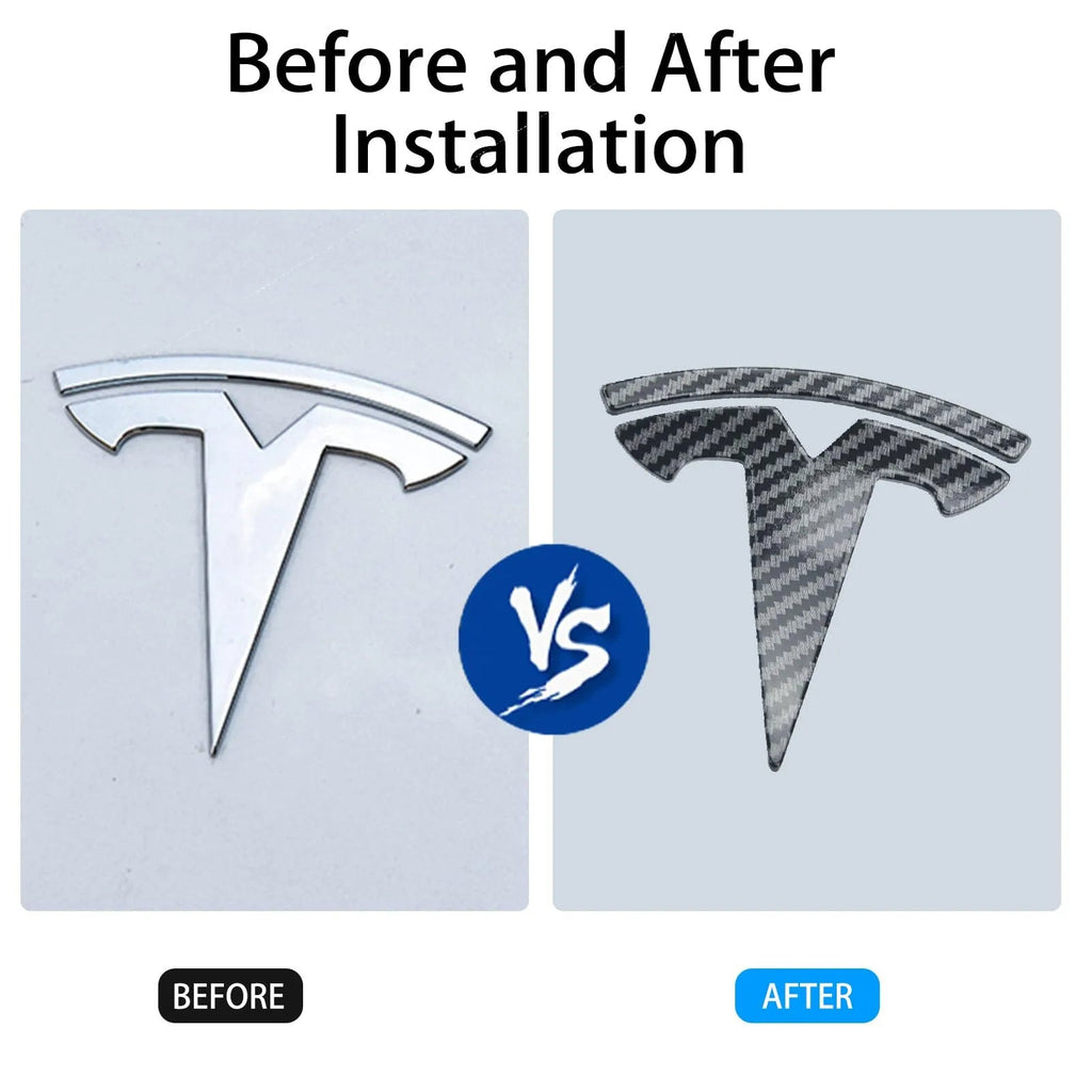 Glossy Carbon Fiber Emblem Cover Sticker for Tesla Model 3 (2017-2023) / Y (2020-2024) 3-Piece Kit - Teskay