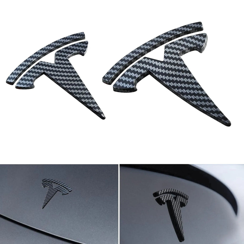 Glossy Carbon Fiber Emblem Cover Sticker for Tesla Model 3 (2017-2023) / Y (2020-2024) 3-Piece Kit - Teskay