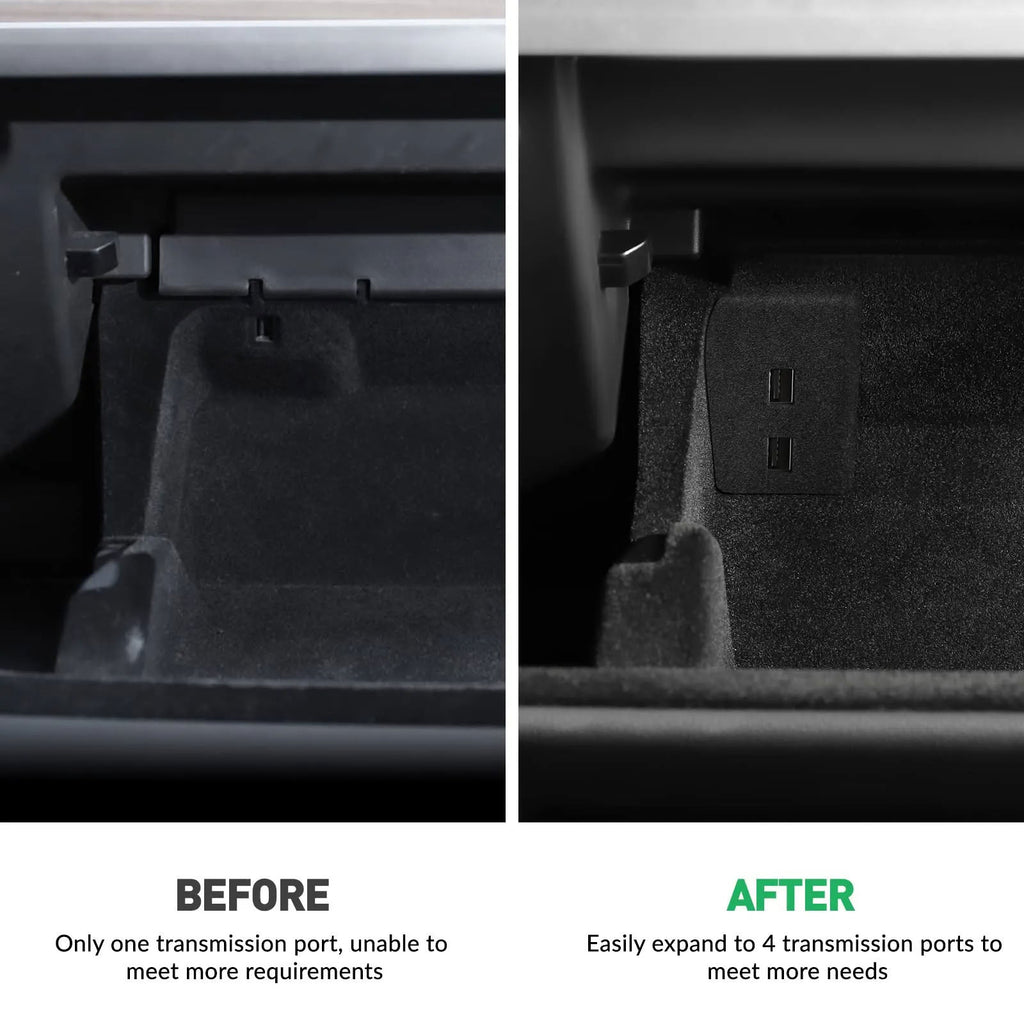 Glovebox USB Hub for Tesla Model Y / Model 3 Highland – Multi-Port ABS Flocking Dock - Teskay