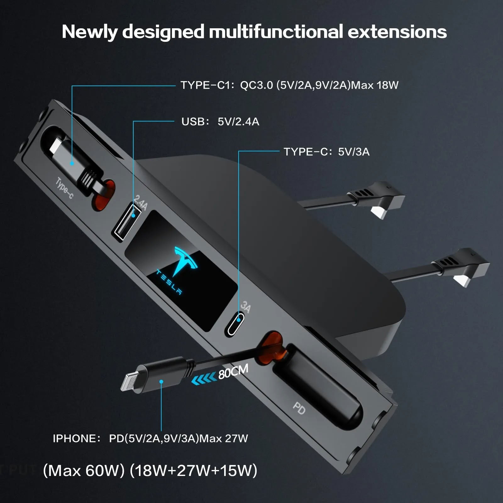 Retractable USB Hub for Tesla Model 3/Y（2021-2023） - Teskay