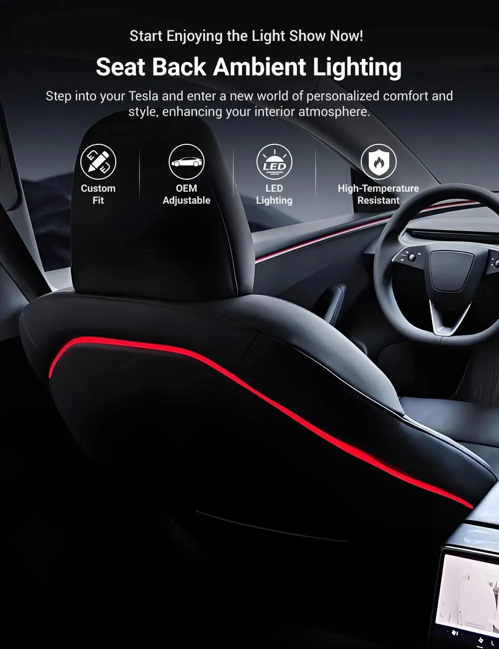Seat Back Ambient Lighting for Tesla Model 3 Highland 2024+ / New Model Y 2025+ (Set of 2) - Teskay
