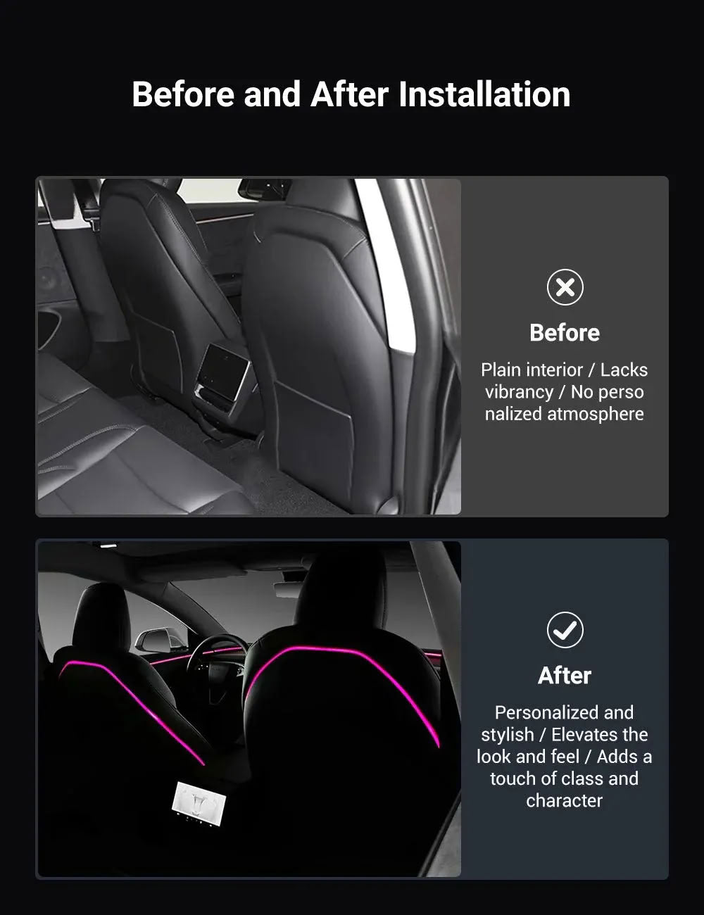 Seat Back Ambient Lighting for Tesla Model 3 Highland 2024+ / New Model Y 2025+ (Set of 2) - Teskay