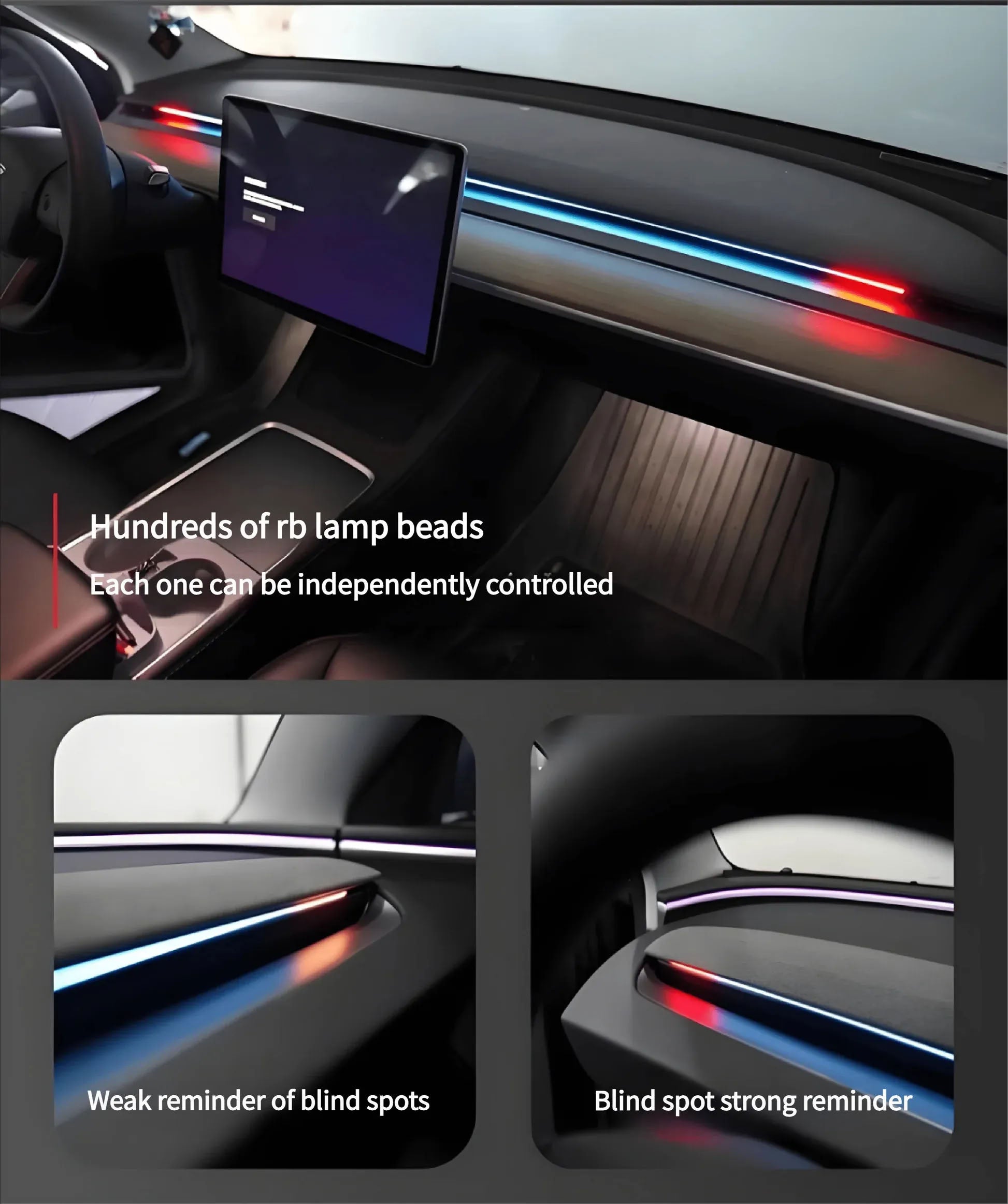 Smart BSD Blind Spot Monitor RGB Ambient Alert Lights for Tesla Model 3/Y - Teskay