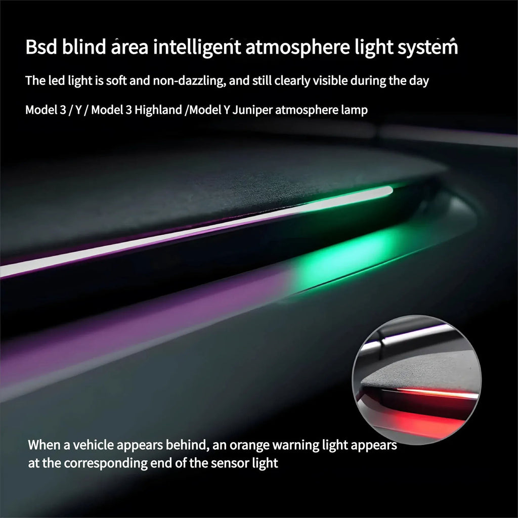 Smart BSD Blind Spot Monitor RGB Ambient Alert Lights for Tesla Model 3/Y - Teskay