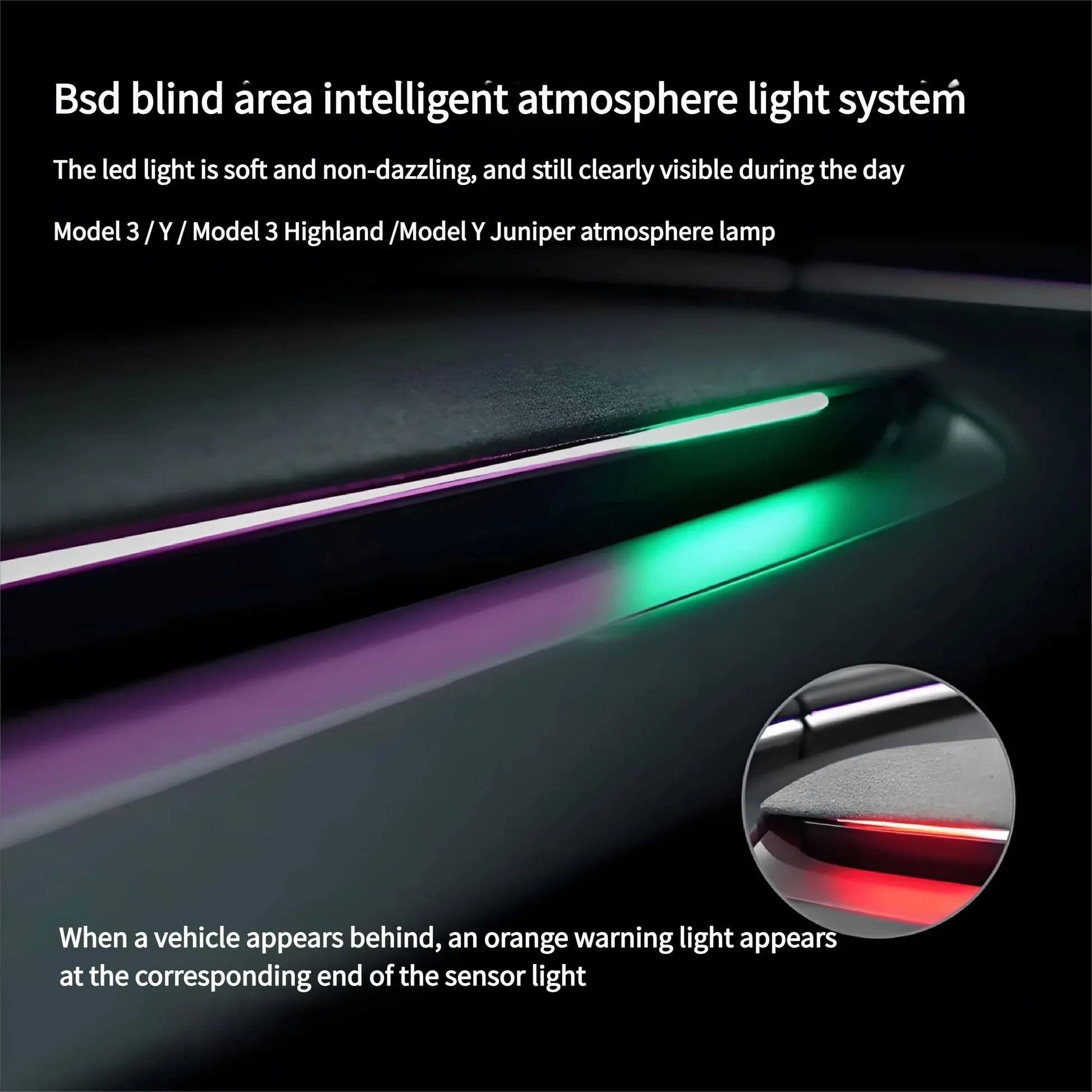 Smart BSD Blind Spot Monitor RGB Ambient Alert Lights for Tesla Model 3/Y - Teskay