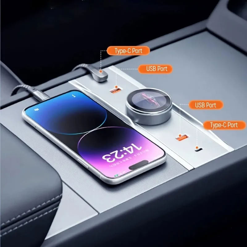 Smart Rotating Gear Shift Dock for Tesla Model 3 Highland - With Display and Quick Charge Ports - Teskay