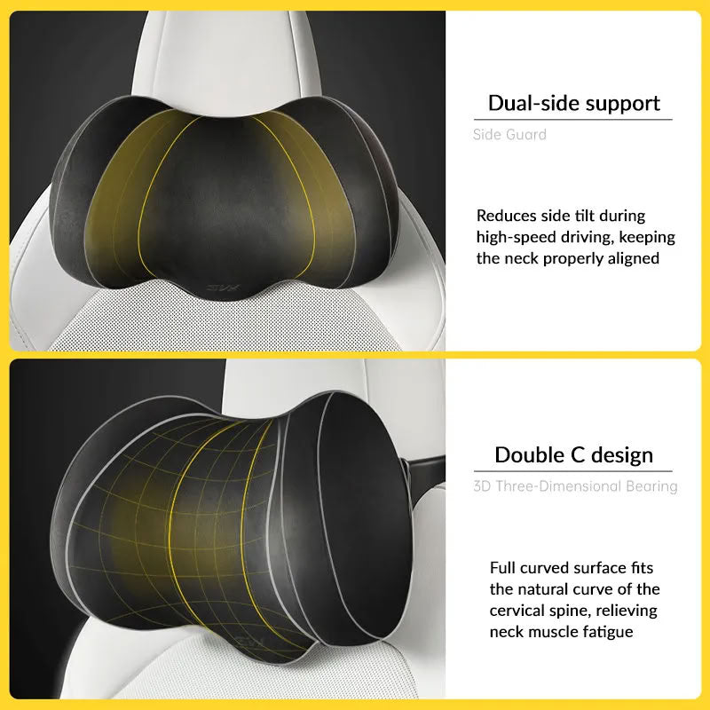 Suede Memory Foam Neck Pillow for Tesla Model 3/Y - Height Adjustable - Teskay
