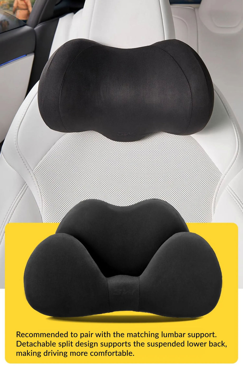 Suede Memory Foam Neck Pillow for Tesla Model 3/Y - Height Adjustable - Teskay