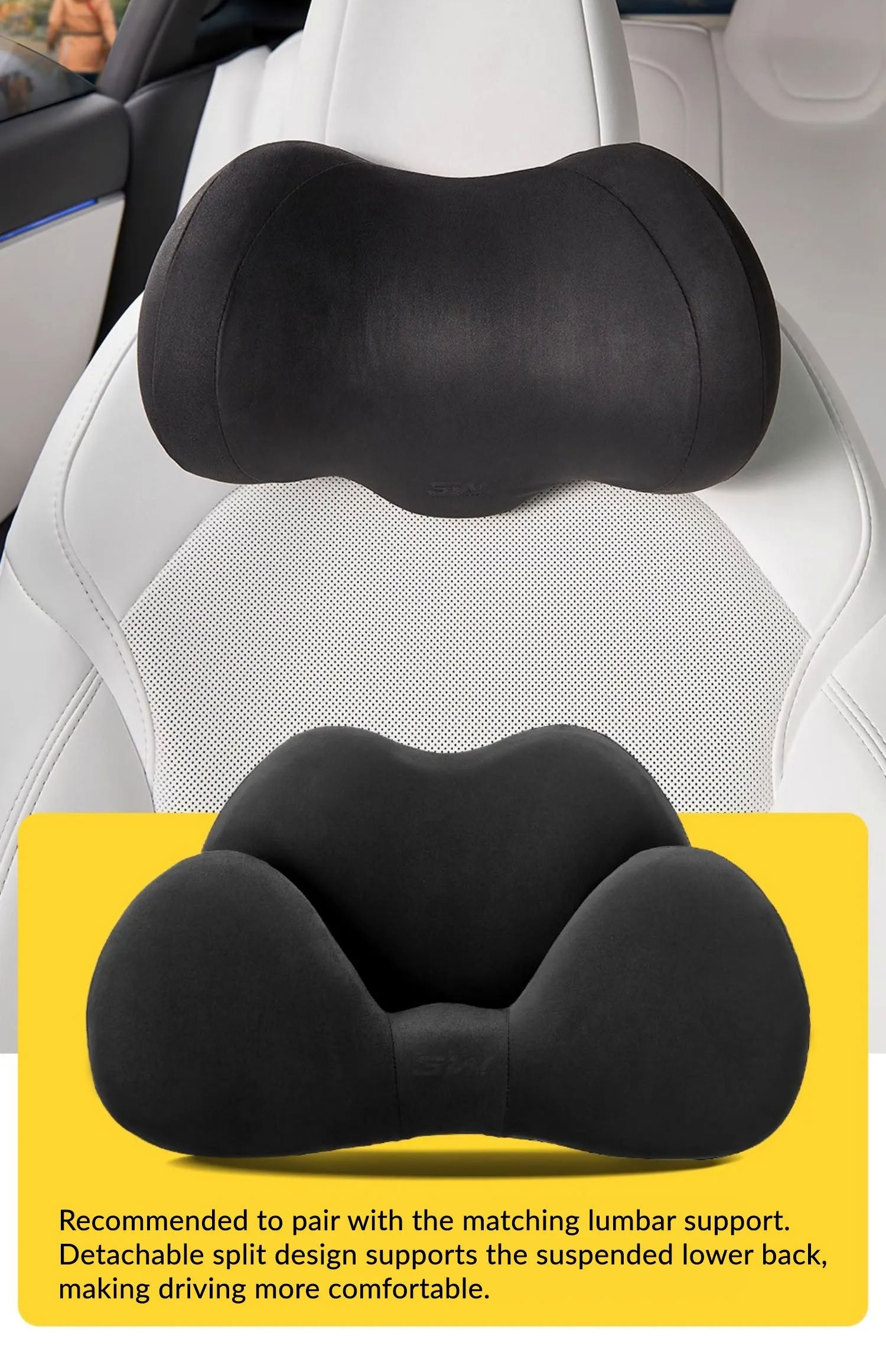 Suede Memory Foam Neck Pillow for Tesla Model 3/Y - Height Adjustable - Teskay