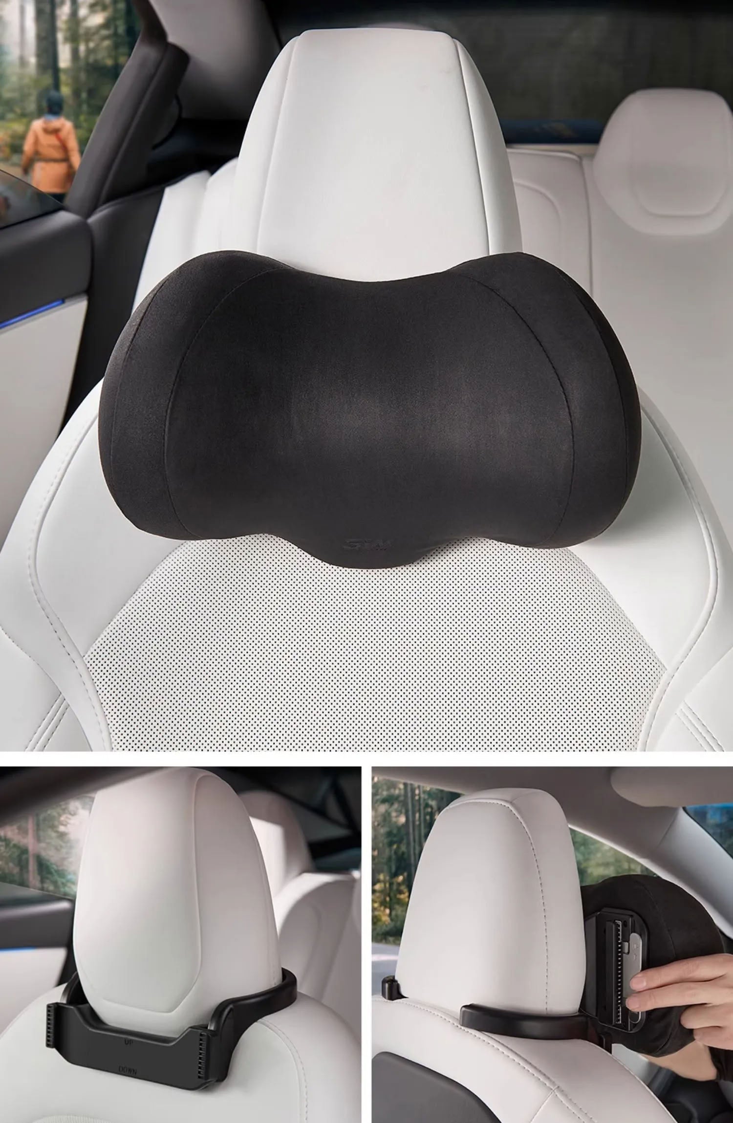 Suede Memory Foam Neck Pillow for Tesla Model 3/Y - Height Adjustable - Teskay
