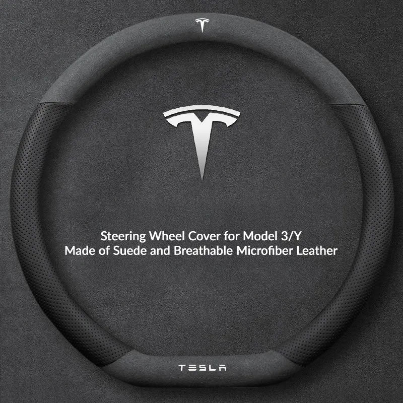 Suede Steering Wheel Cover for Tesla Model 3/Y - Teskay
