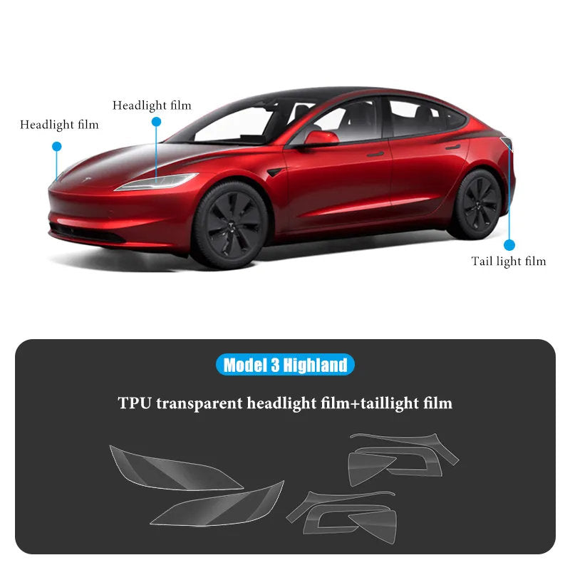 TPU HD Front and Rear Light Protective Film for Tesla Model 3 Highland 2024+ - Teskay